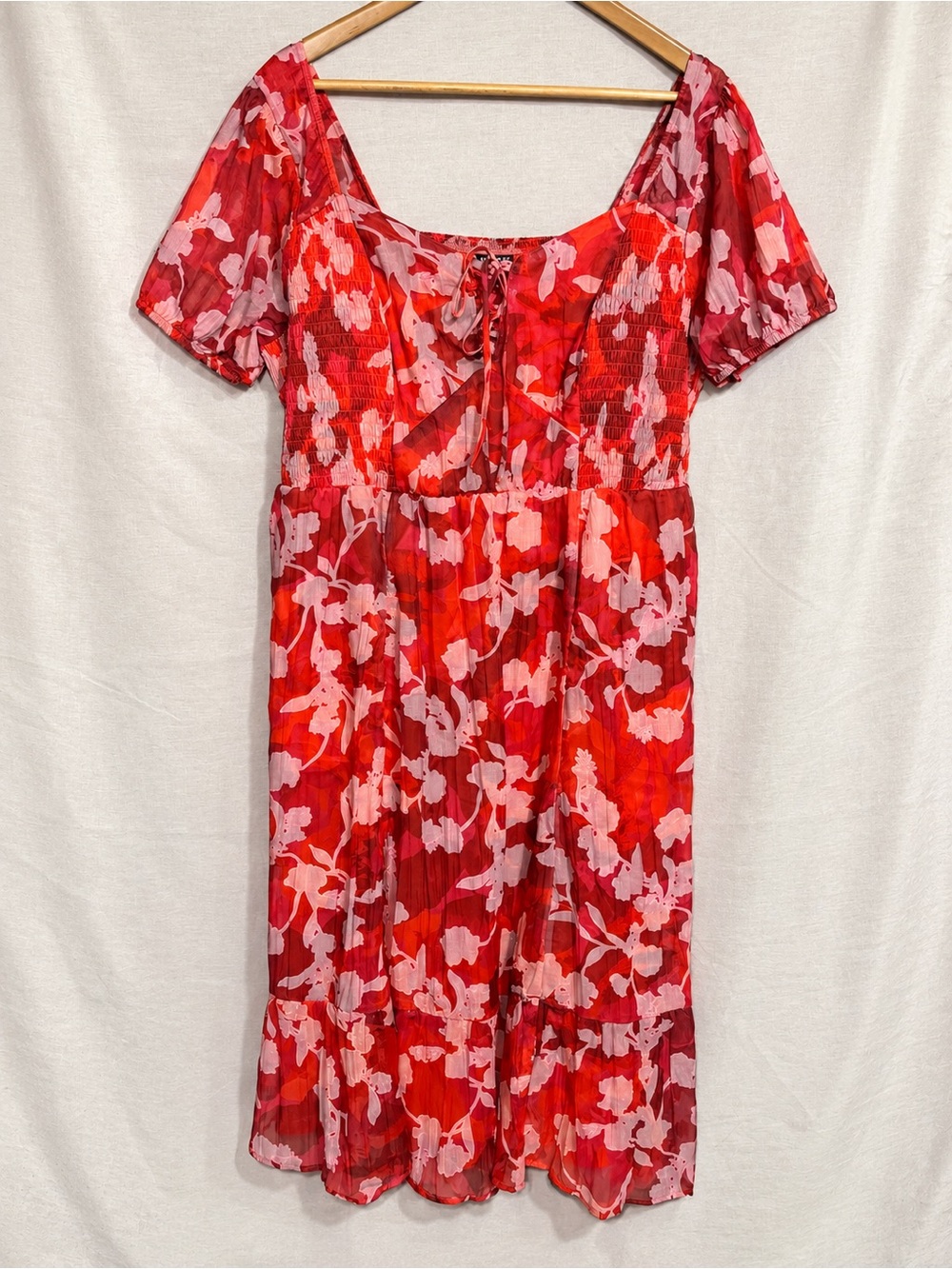 Torrid • Red & Pink Floral Lace Up Midi Dress 2X - Picture 2 of 12
